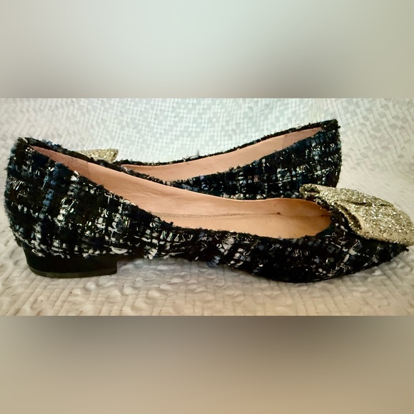 J Crew Women's Poppy Ballet Flats Tweed Glitter Bow Ocean Black Shoes SZ 7 - Picture 5 of 8